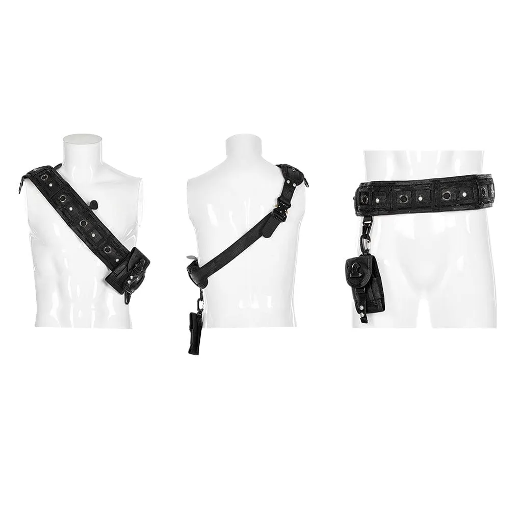 Men's Punk Buckles Belts with Detachable Bag