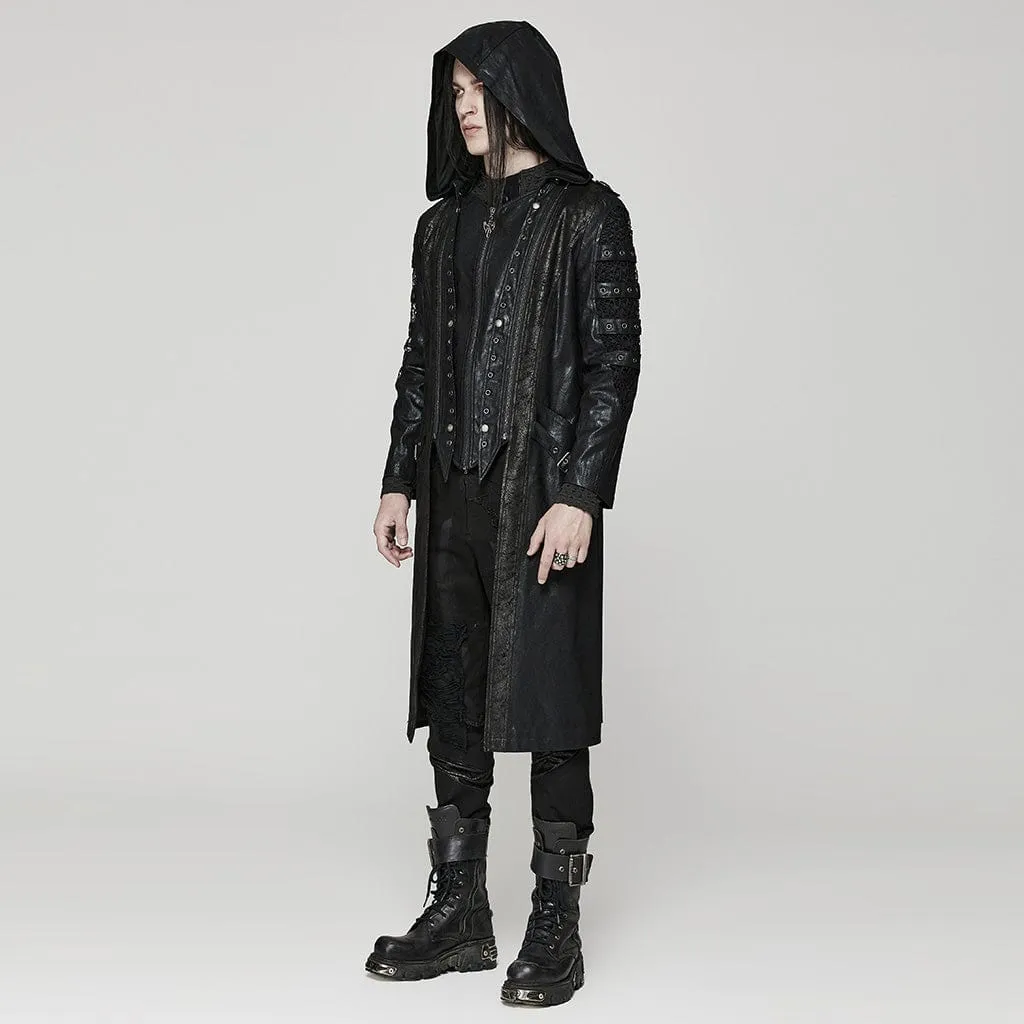 Men's Punk Crackled Mesh Splice Coat