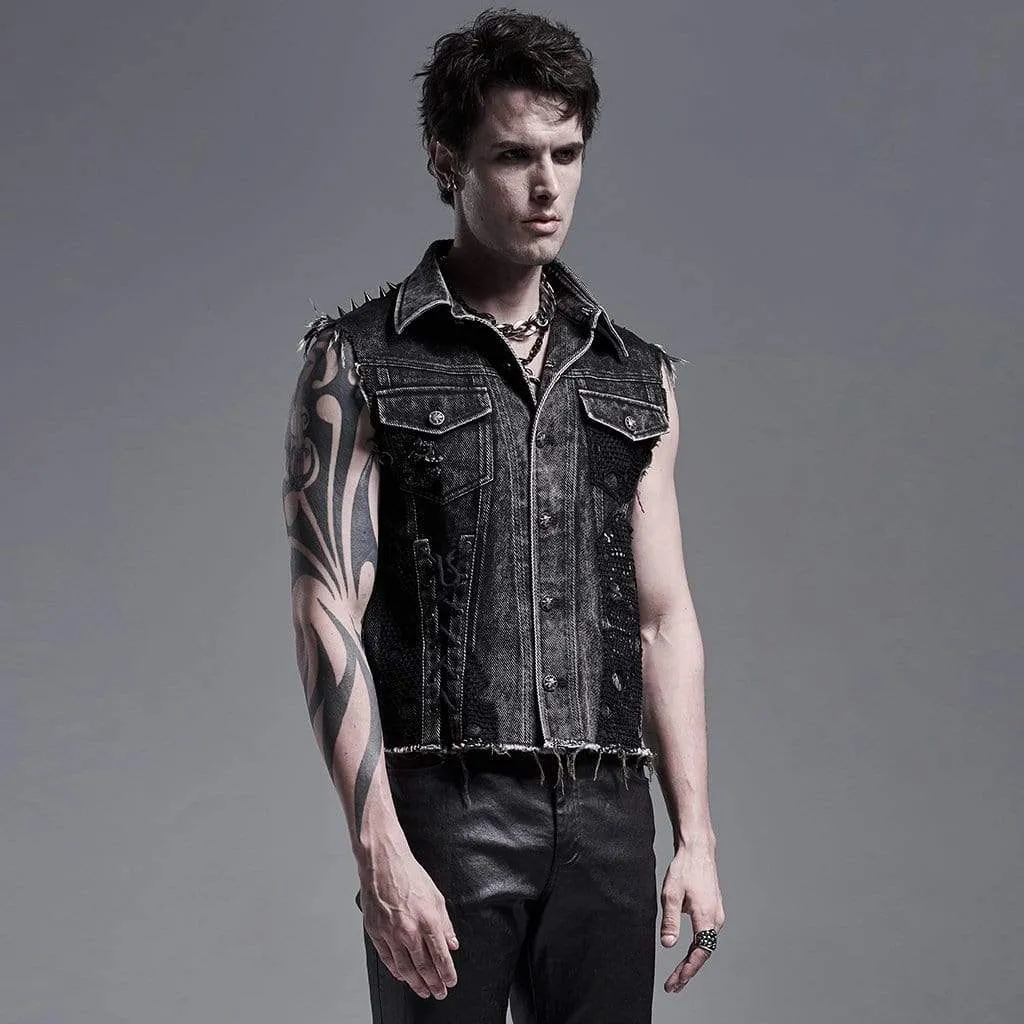 Men's Punk Denim Vests With Rivets