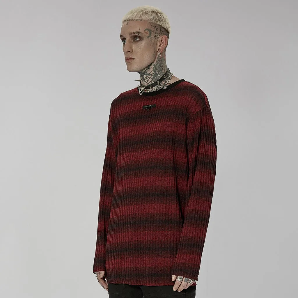 Men's Punk Double Color Striped Sweater