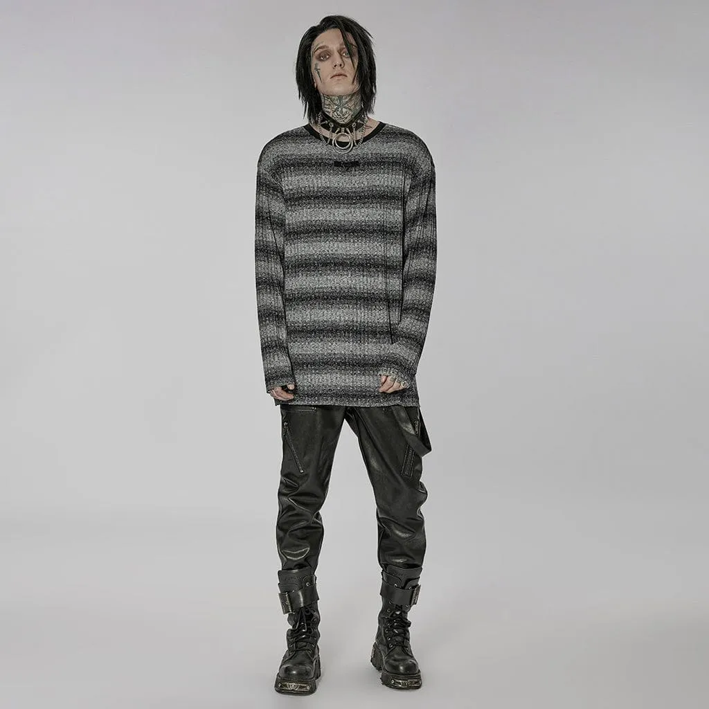 Men's Punk Double Color Striped Sweater