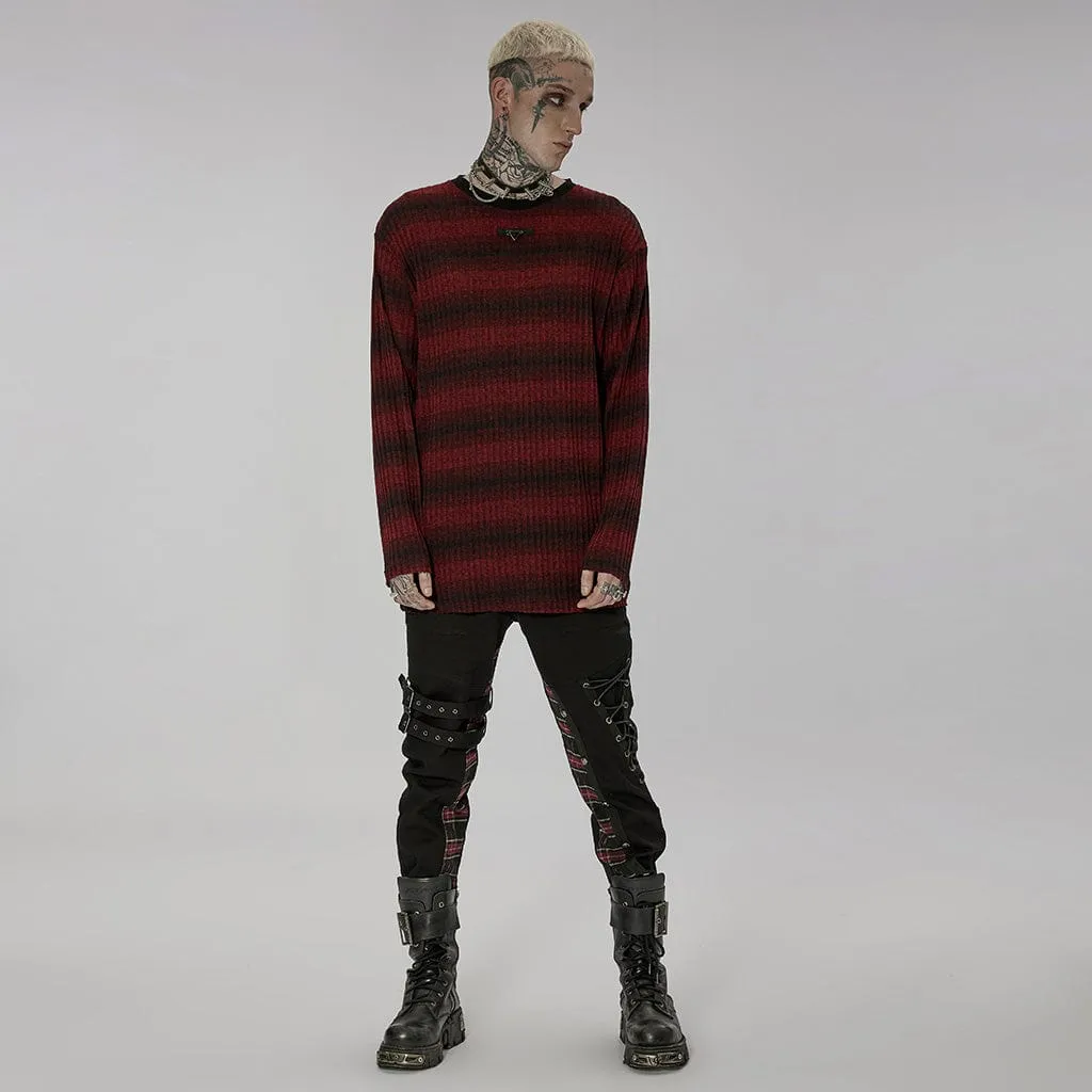 Men's Punk Double Color Striped Sweater