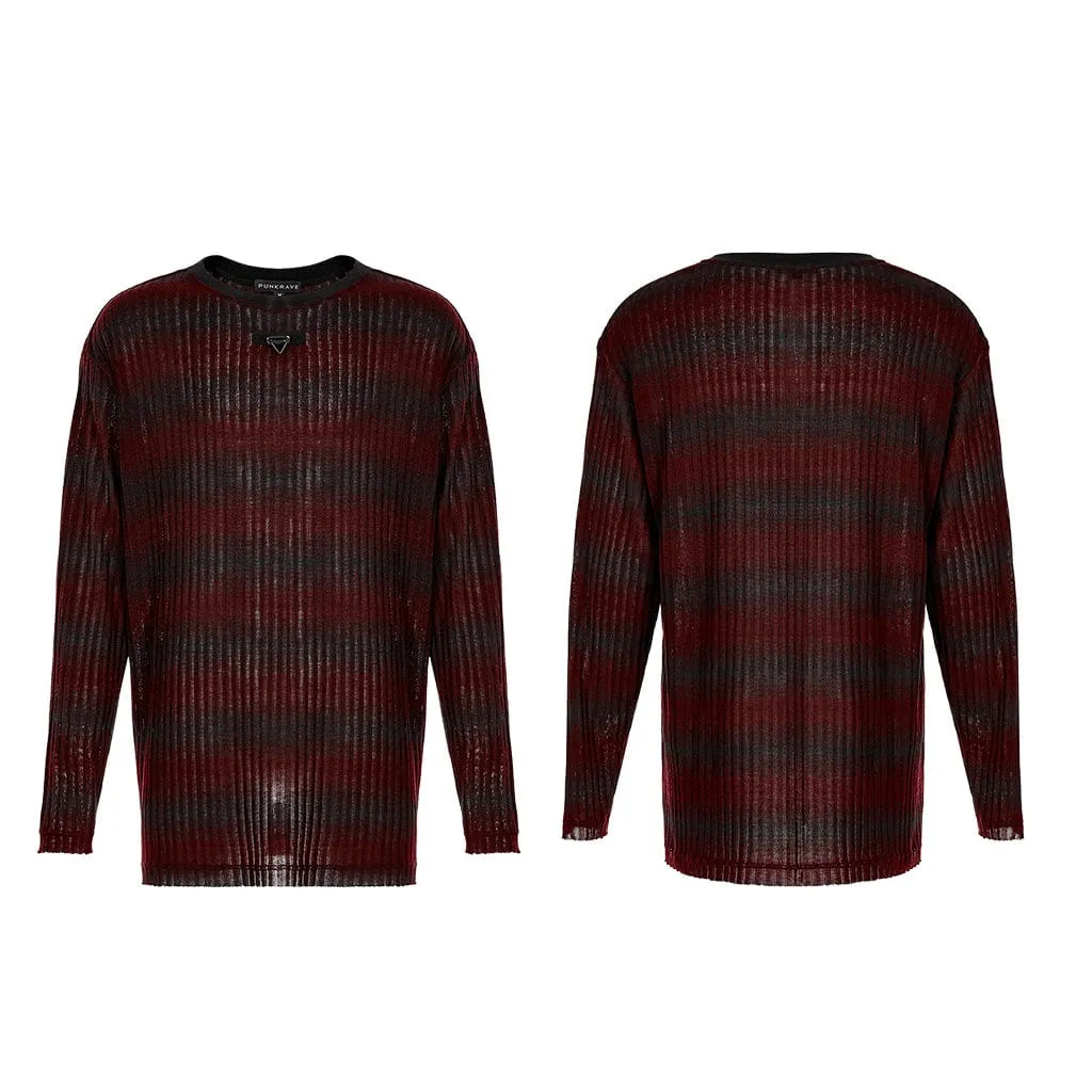 Men's Punk Double Color Striped Sweater