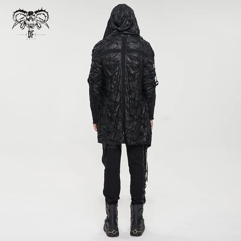 Men's Punk Irregular Ripped Coat with Hood