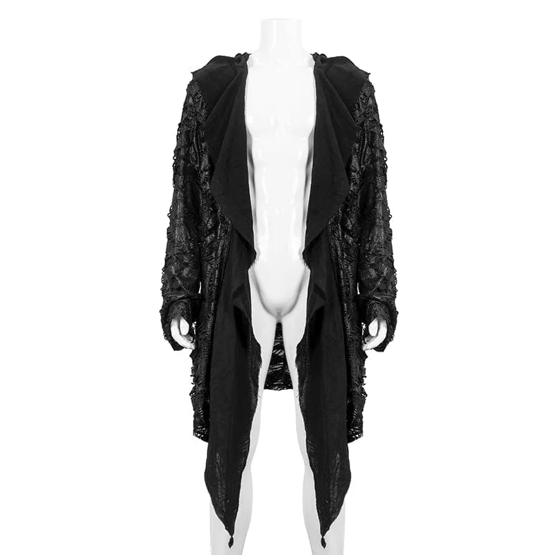 Men's Punk Irregular Ripped Coat with Hood