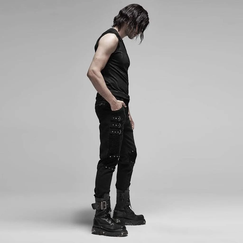 Men's Punk Lace Appliqued Classic Pants