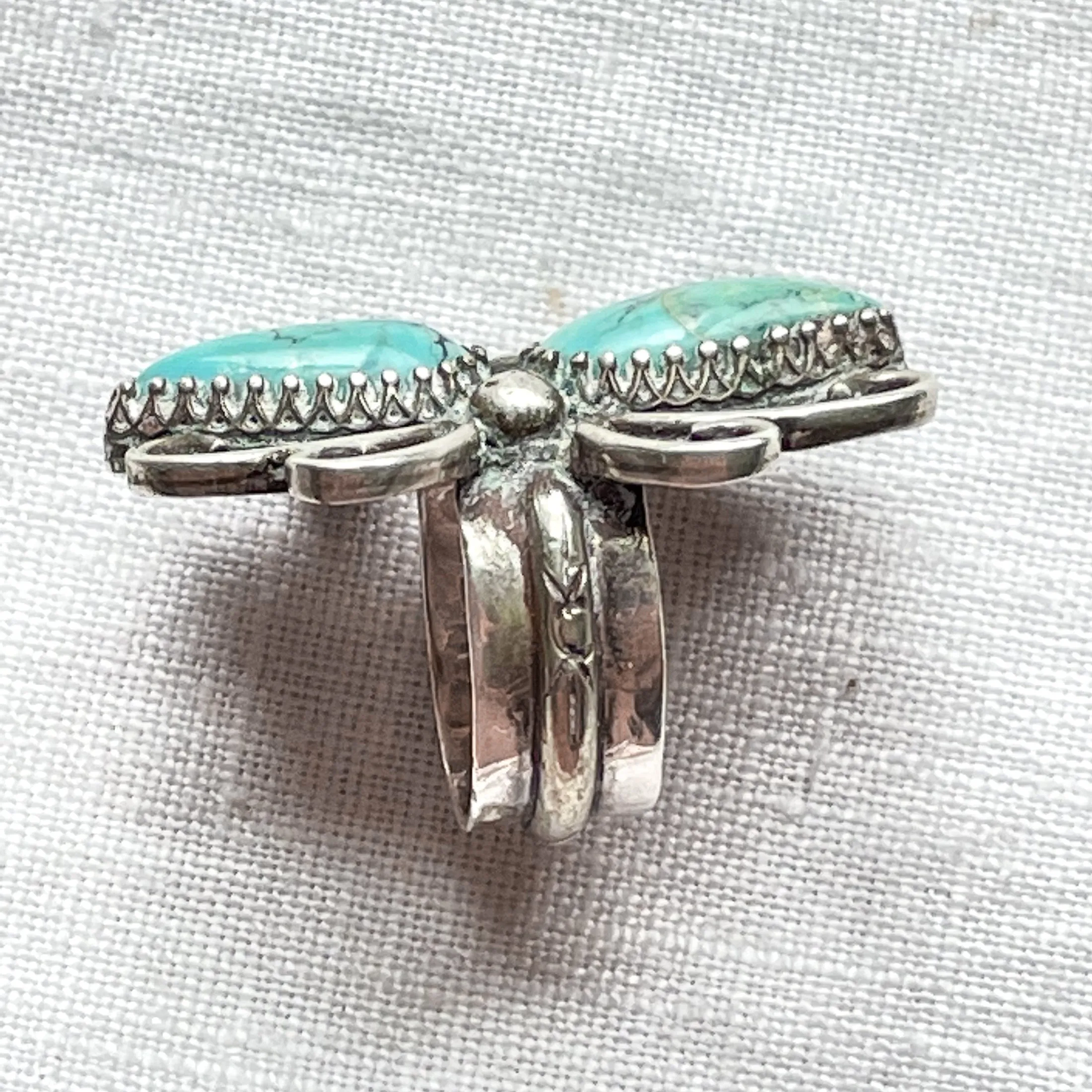 Native American Southwestern Statement Ring, Sterling Teardrop Turquoise Stones