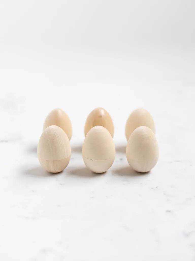 Natural Hollow Wooden Eggs - Set of 6