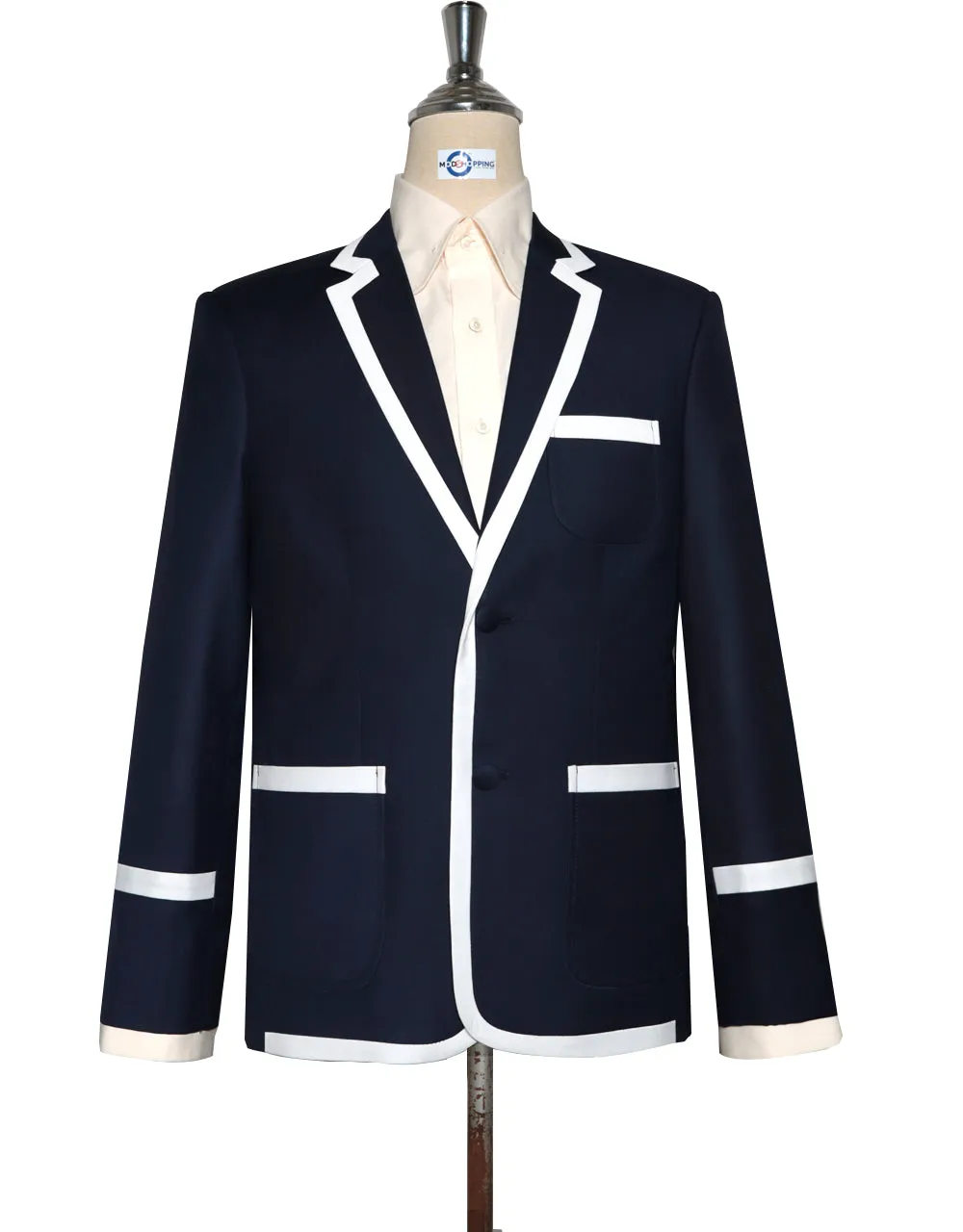 Navy Blue and White Trim Jacket For Men