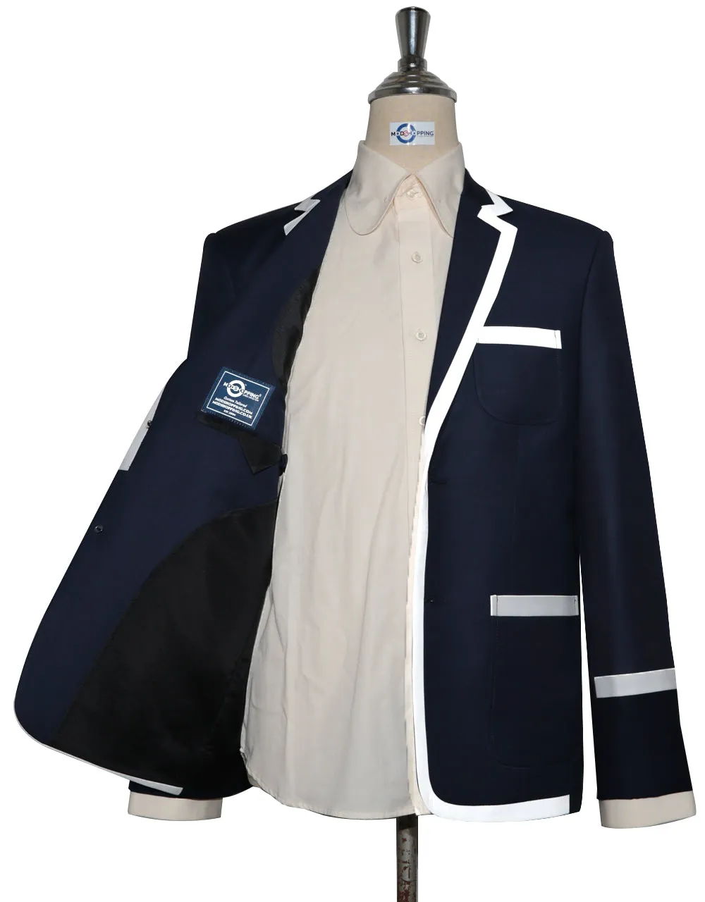 Navy Blue and White Trim Jacket For Men