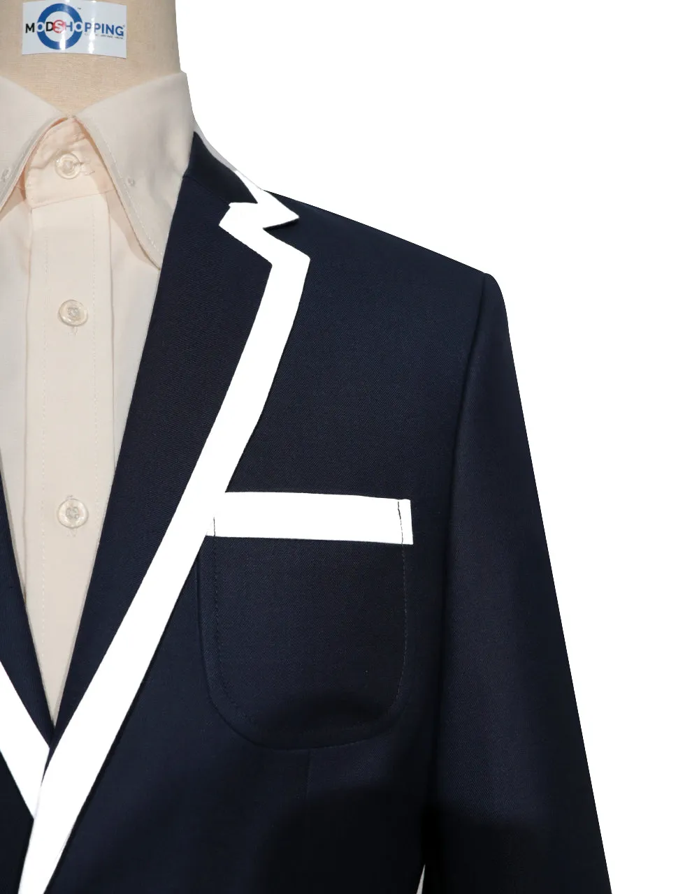 Navy Blue and White Trim Jacket For Men