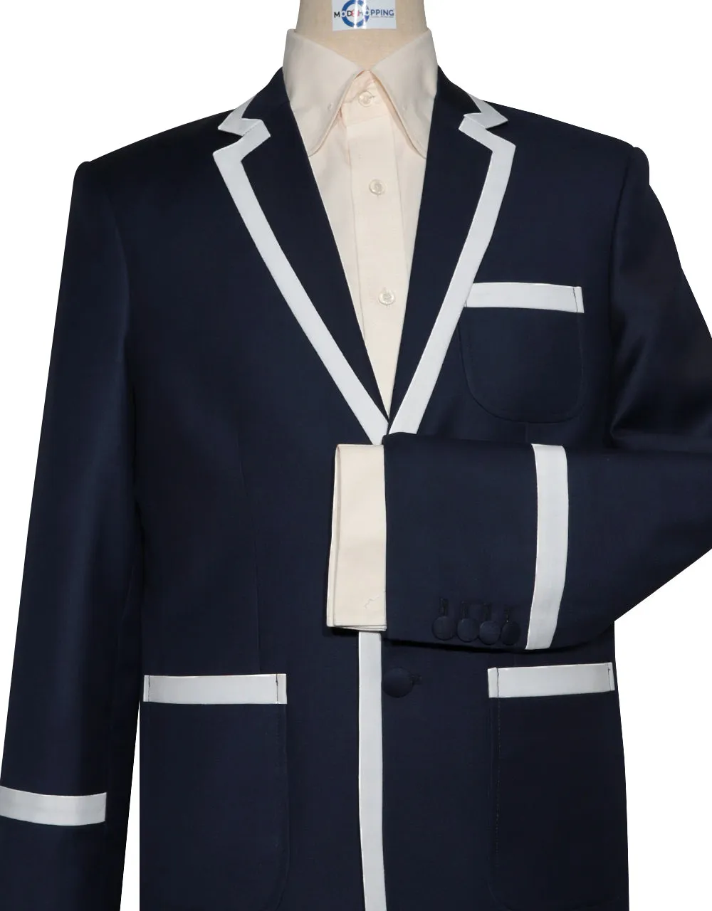 Navy Blue and White Trim Jacket For Men