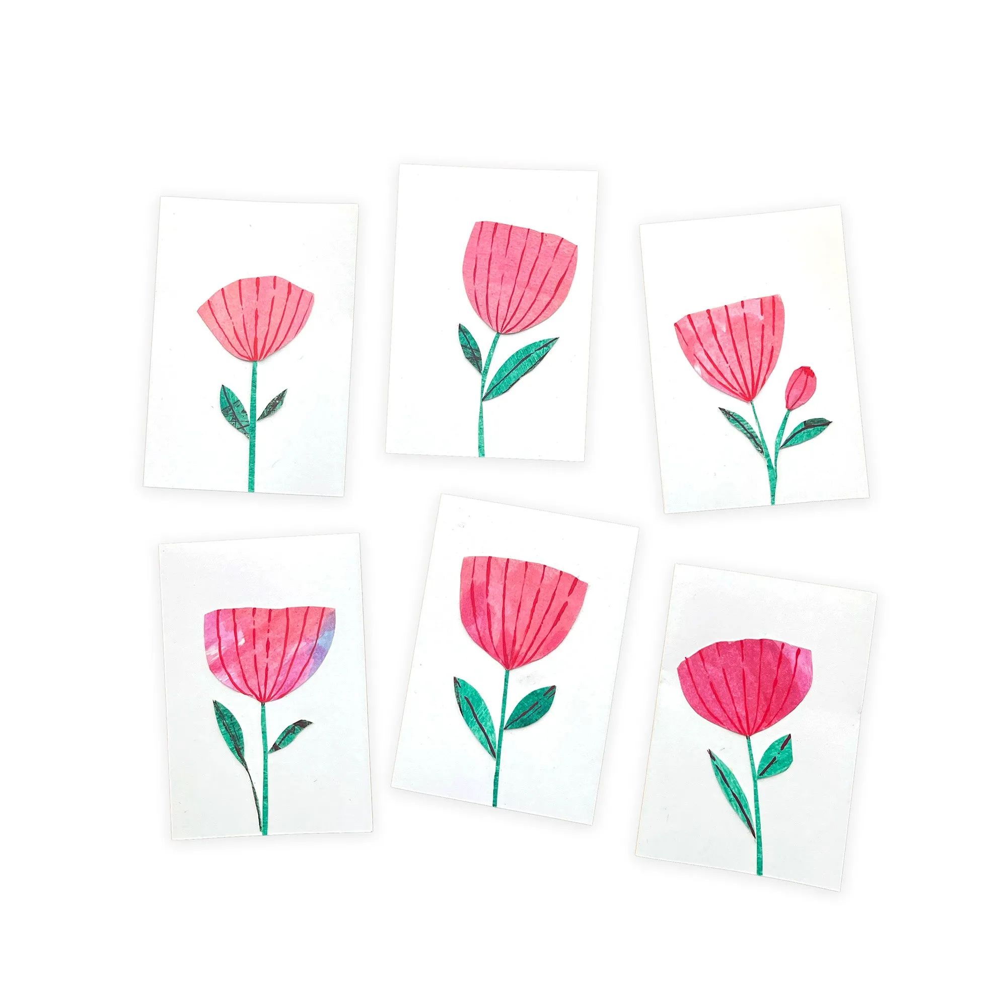 New! Sets of Six Hand-painted and Collaged Mini Cards