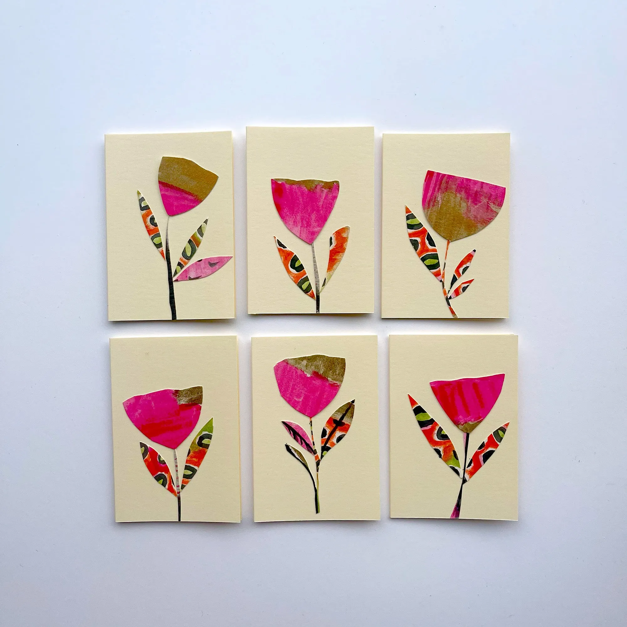 New! Sets of Six Hand-painted and Collaged Mini Cards