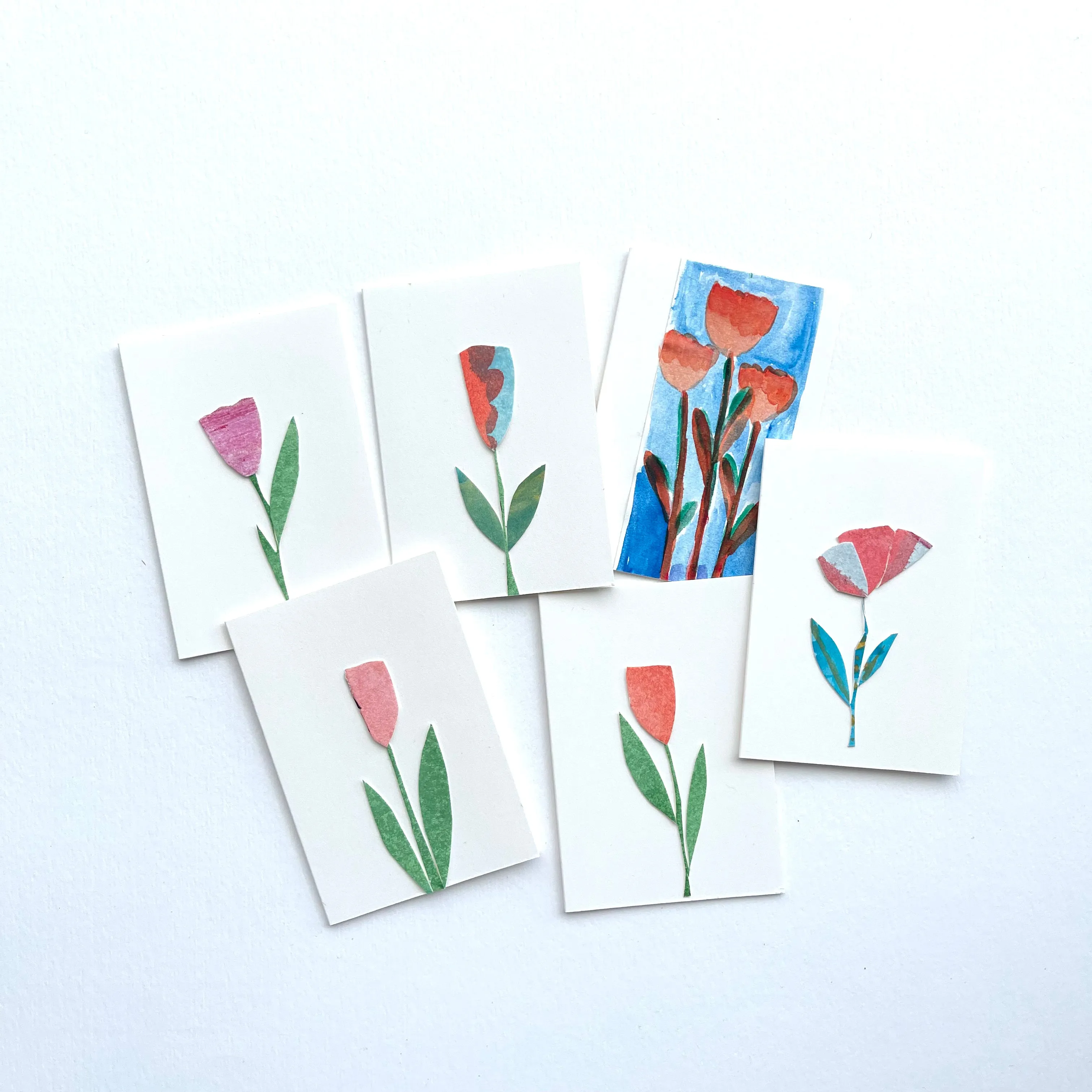 New! Sets of Six Hand-painted and Collaged Mini Cards