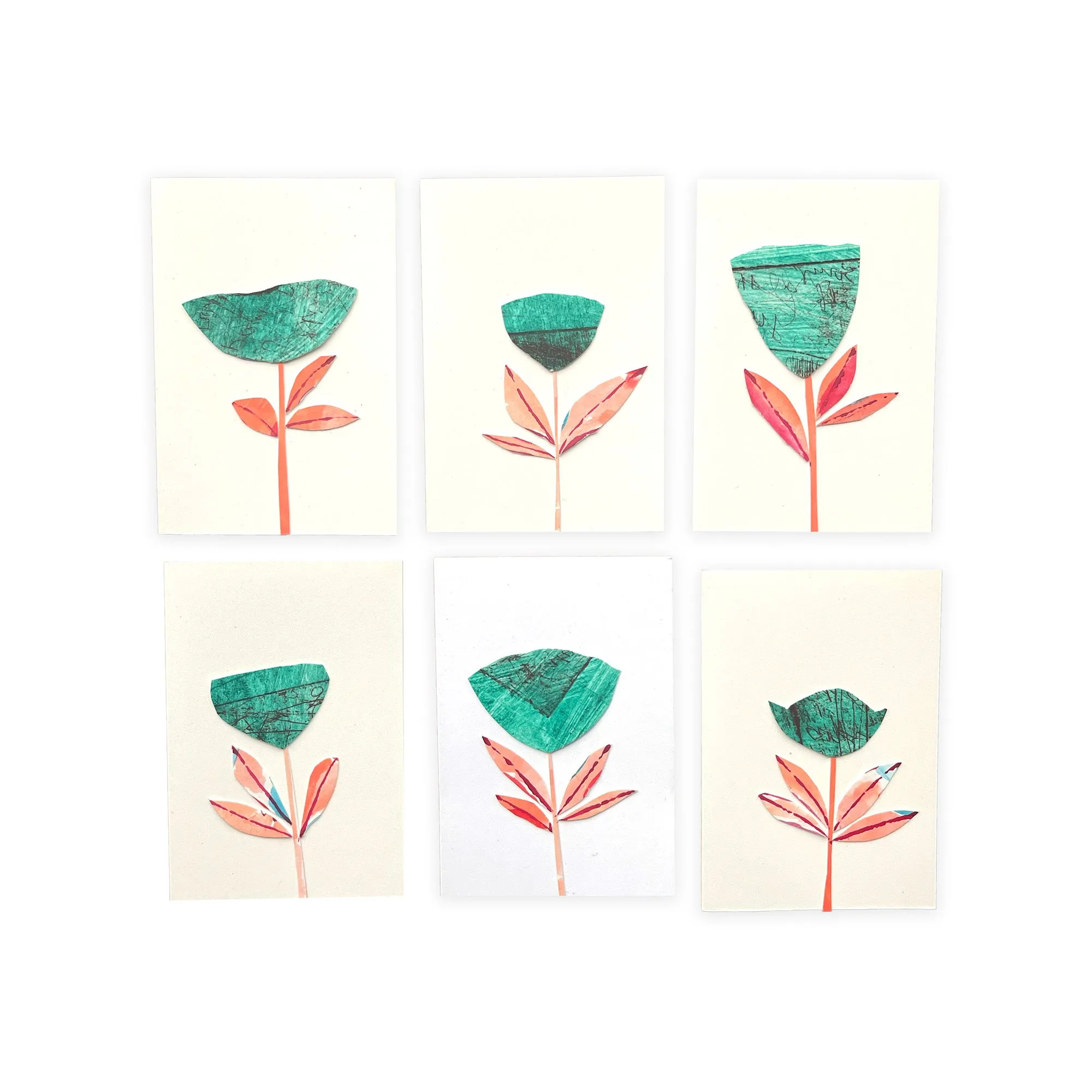 New! Sets of Six Hand-painted and Collaged Mini Cards