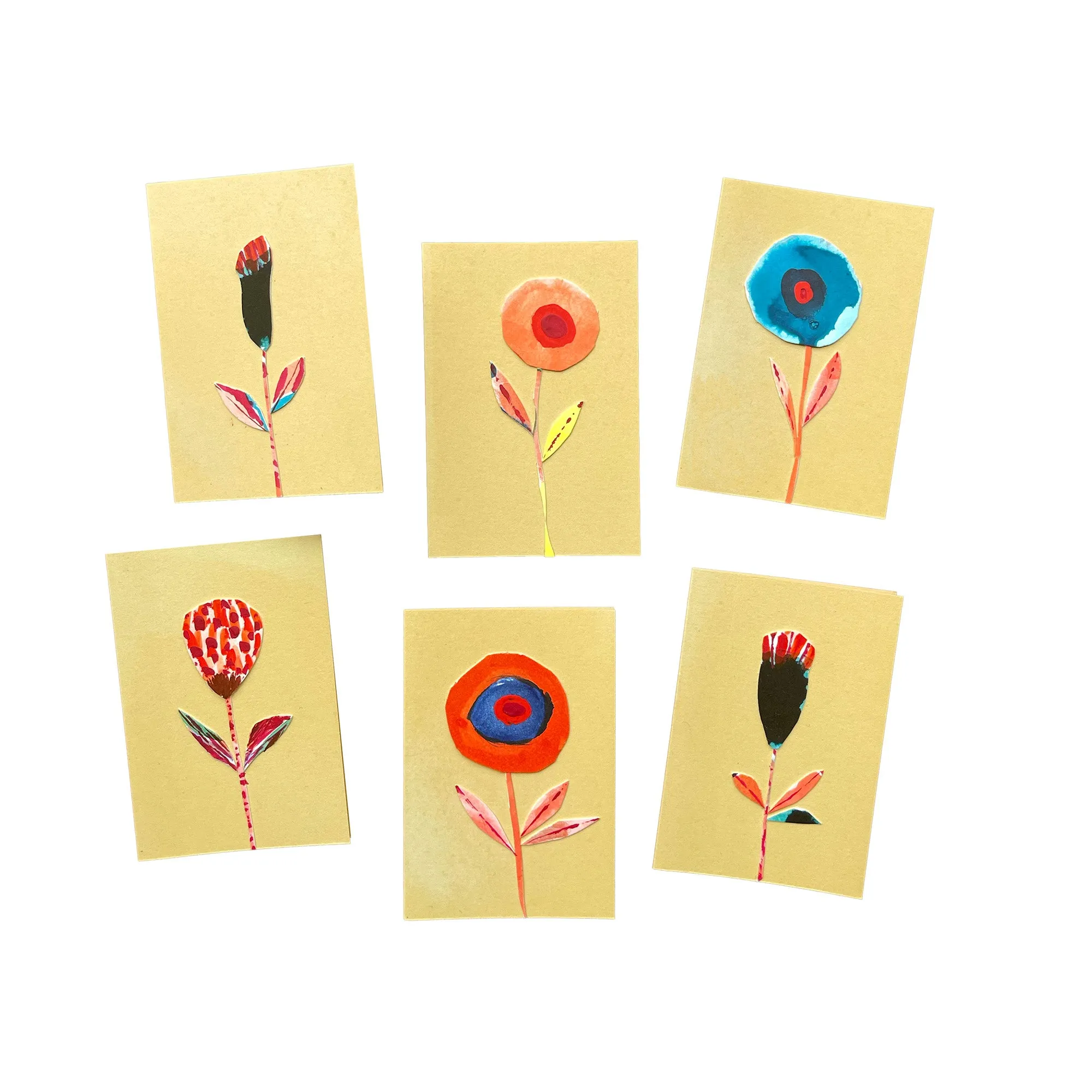 New! Sets of Six Hand-painted and Collaged Mini Cards