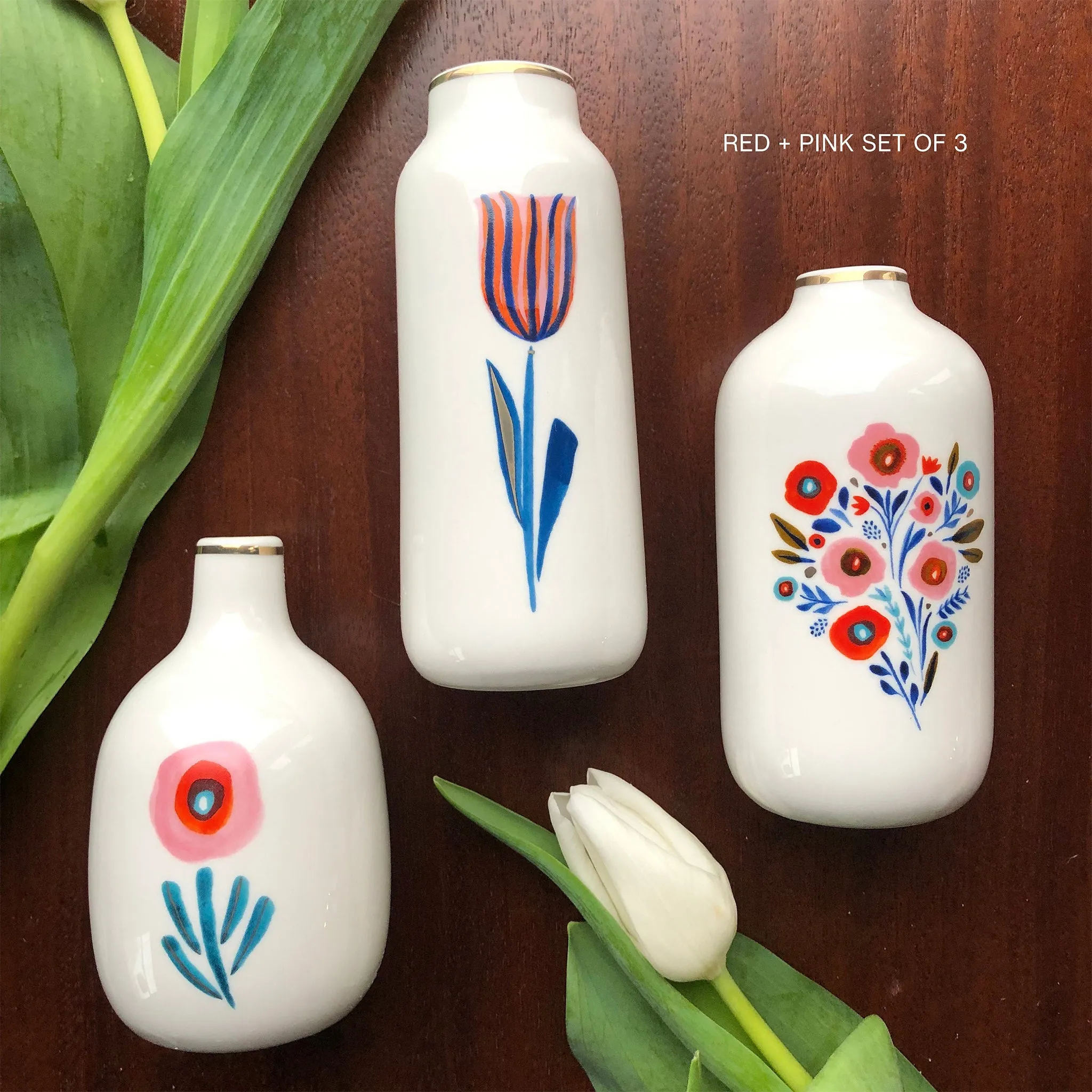 Poppies and Posies Ceramic Bud Vases