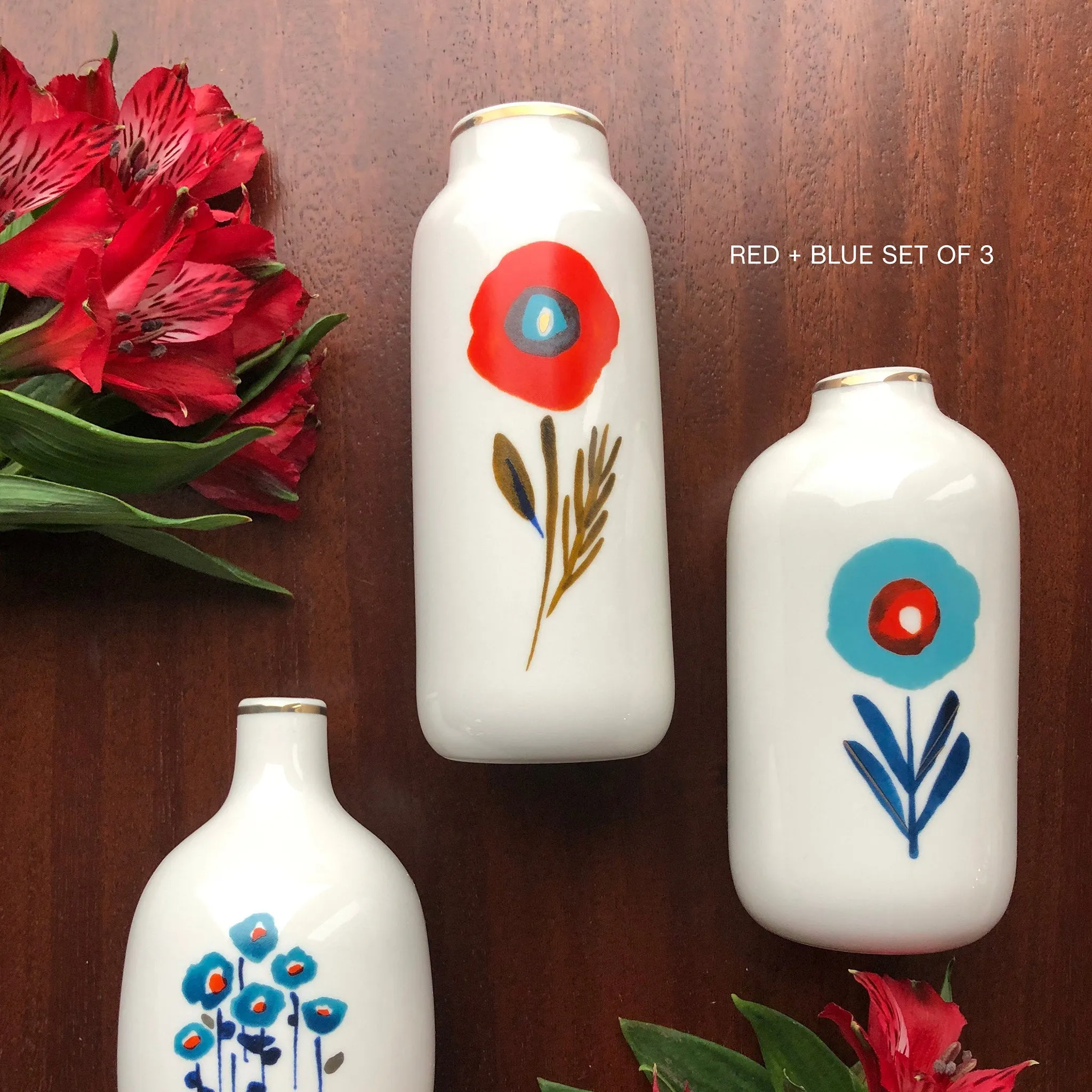 Poppies and Posies Ceramic Bud Vases