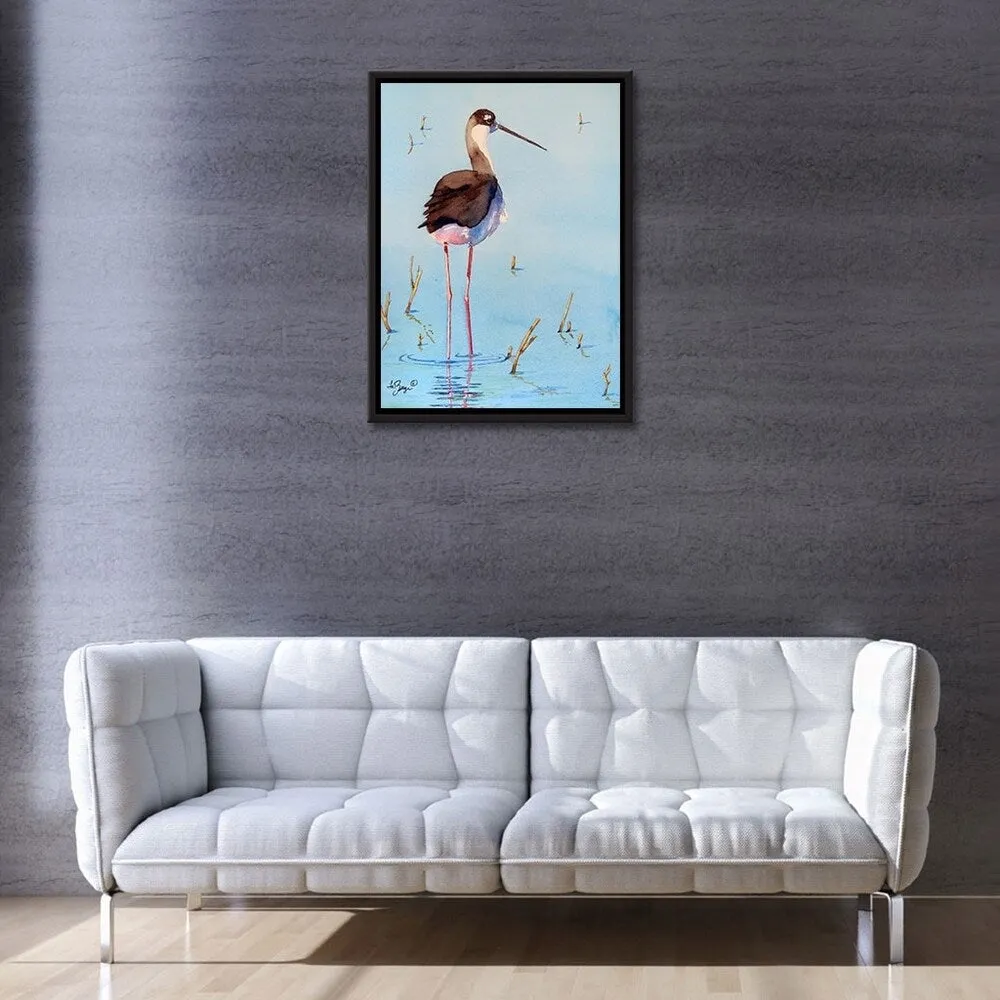 " Black Neck Stilt III" Gallery Wrapped Floater-framed Canvas