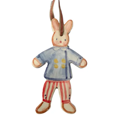 Red Striped Boy Bunny Ornament