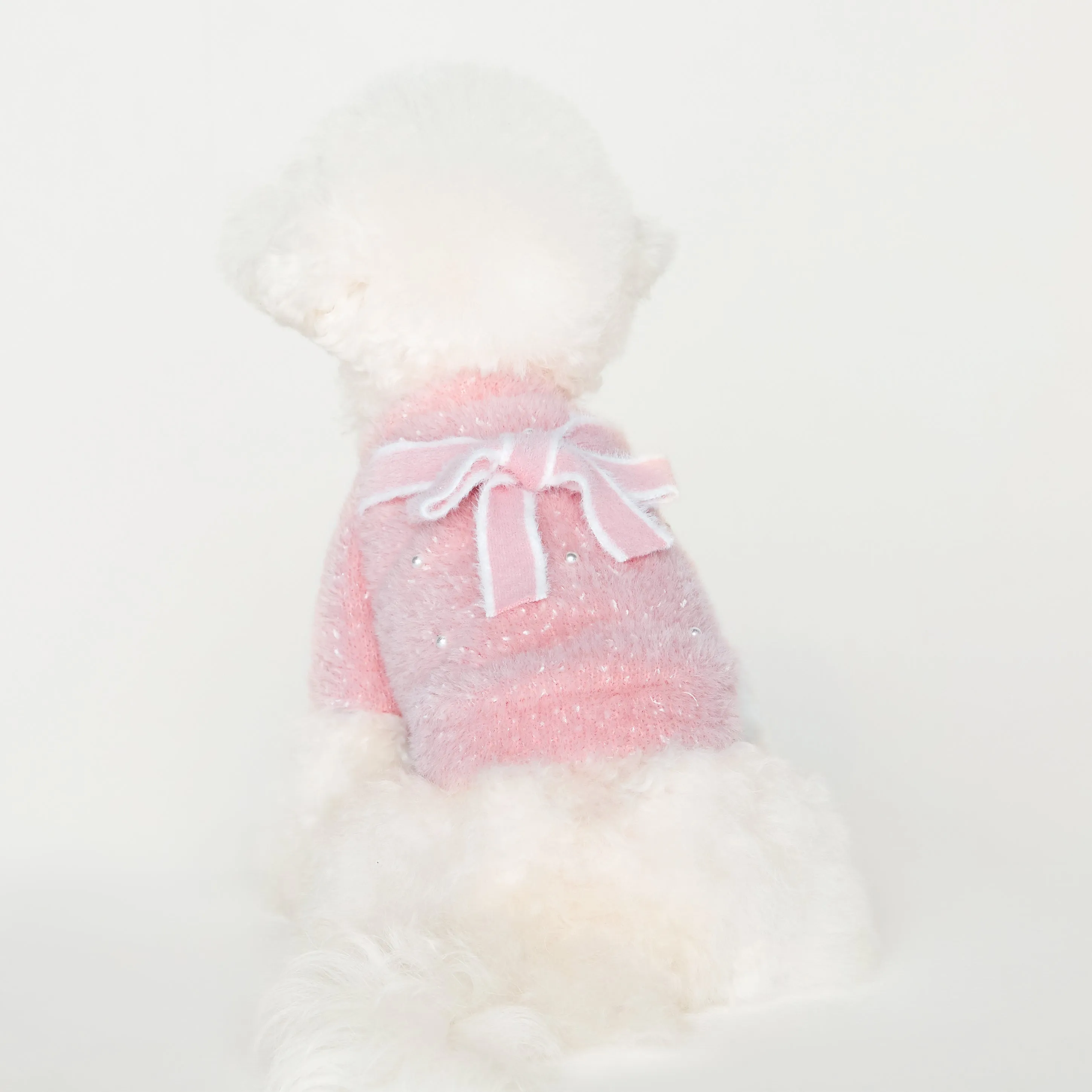 Ribbon Knit Sweater with pearl decoration - Pink