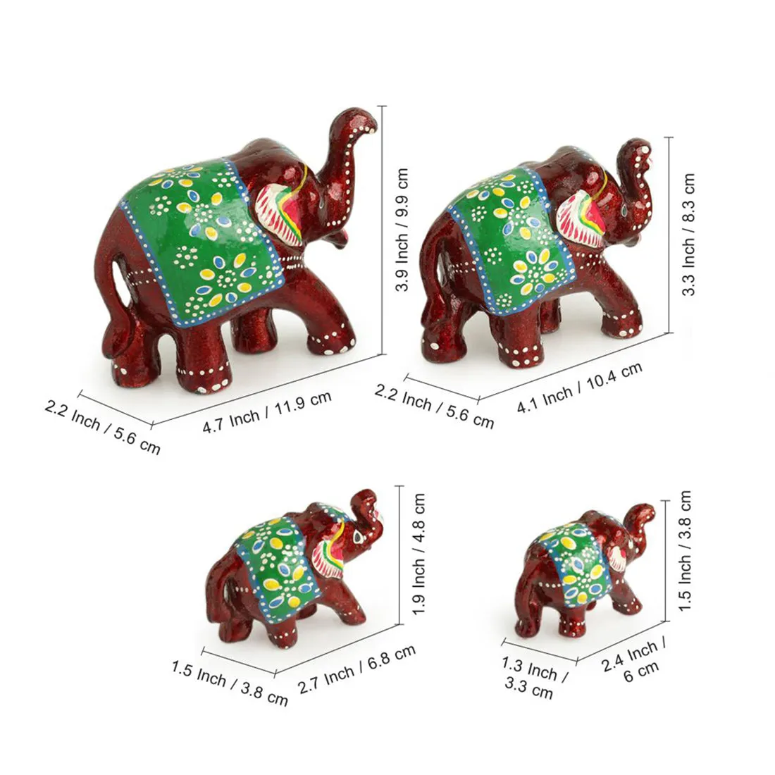 'Seven Tuskers In Maroon' Hand Carved & Handpainted Showpiece In Resin (Set of 7)