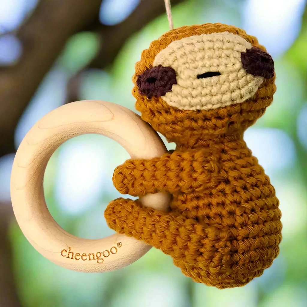 Sloth Crochet Beech Wood Teething Rattle