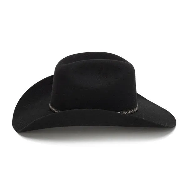 Stampede Hats - 100X Wool Felt Black Cowboy Hat with Leather Tassles