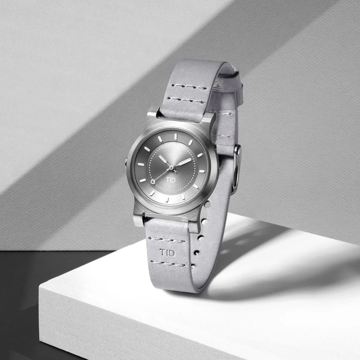 TID No.4 Watch for Women / 28mm Silver Grey Dial / Grey Leather Strap