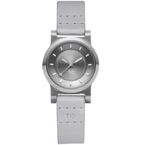 TID No.4 Watch for Women / 28mm Silver Grey Dial / Grey Leather Strap