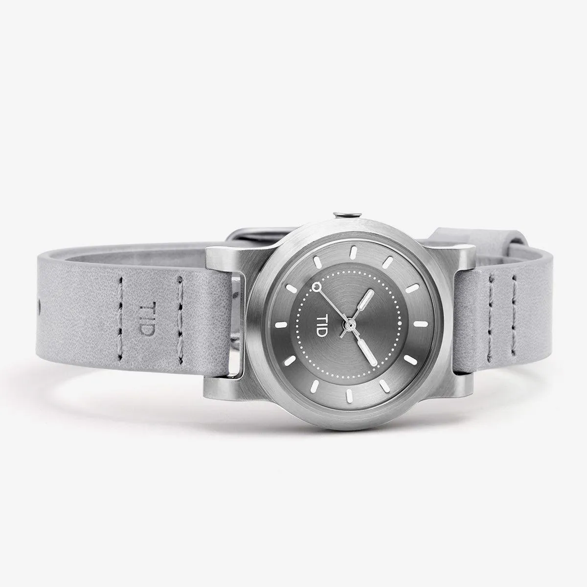 TID No.4 Watch for Women / 28mm Silver Grey Dial / Grey Leather Strap