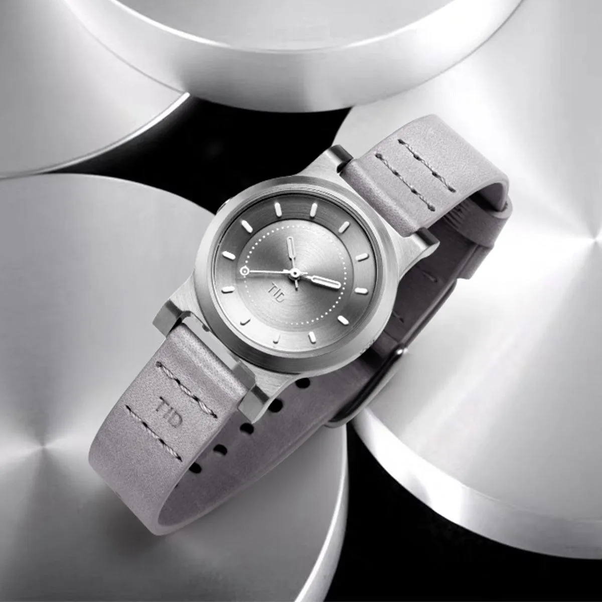 TID No.4 Watch for Women / 28mm Silver Grey Dial / Grey Leather Strap