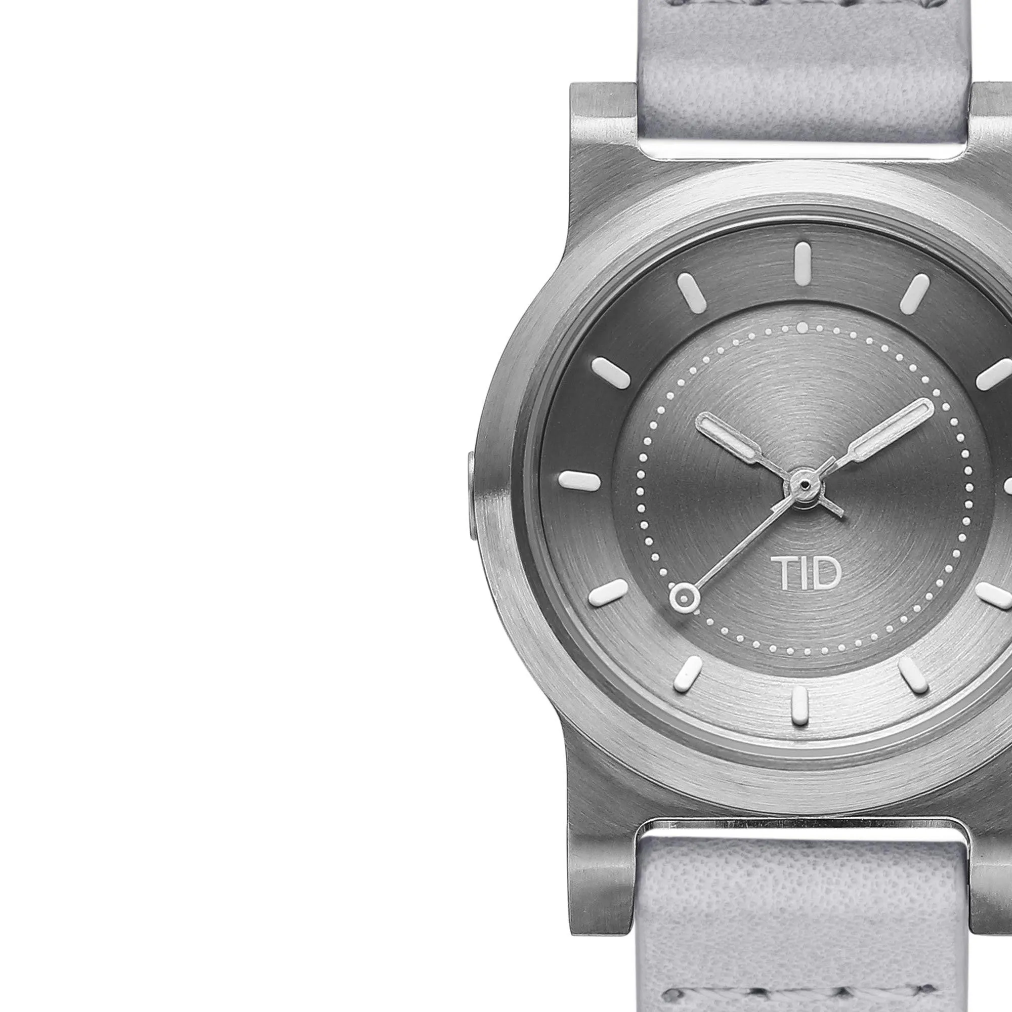 TID No.4 Watch for Women / 28mm Silver Grey Dial / Grey Leather Strap