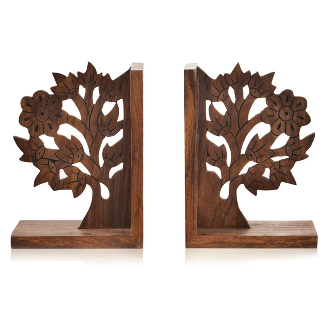 'Tree Of Life' - Hand Carved & Engraved Sheesham Wood Bookend