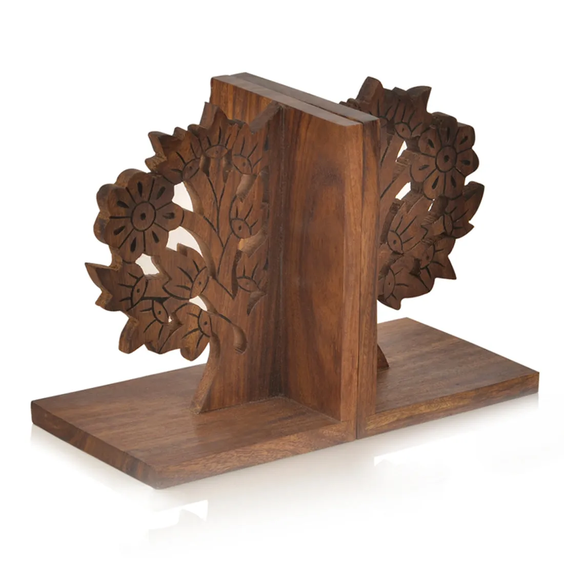 'Tree Of Life' - Hand Carved & Engraved Sheesham Wood Bookend