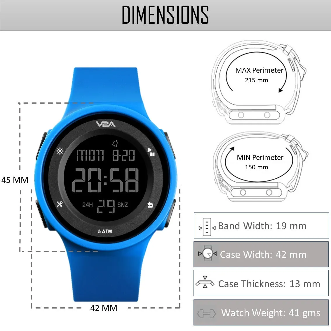 V2A Active Digital Sports Watch with Backlight Alarm Stopwatch for Women and Girls