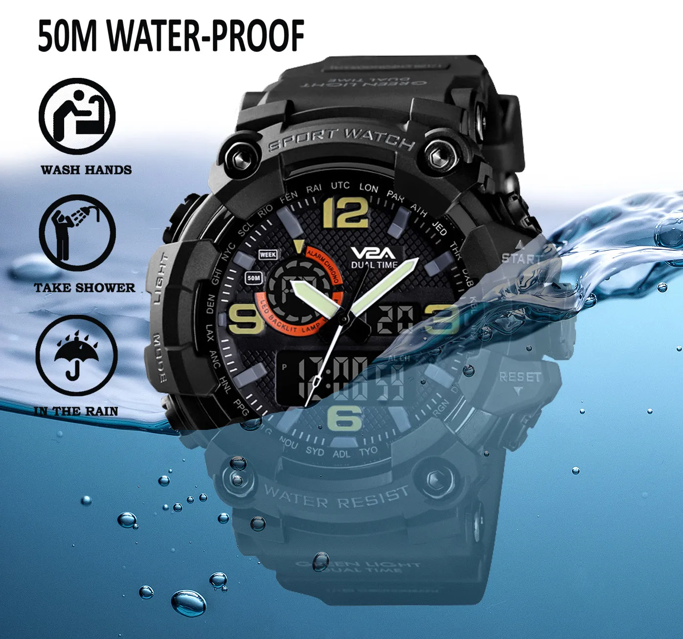 V2A Cammando Midnight Black Analog Digital Sport Watches for Men's and Boys