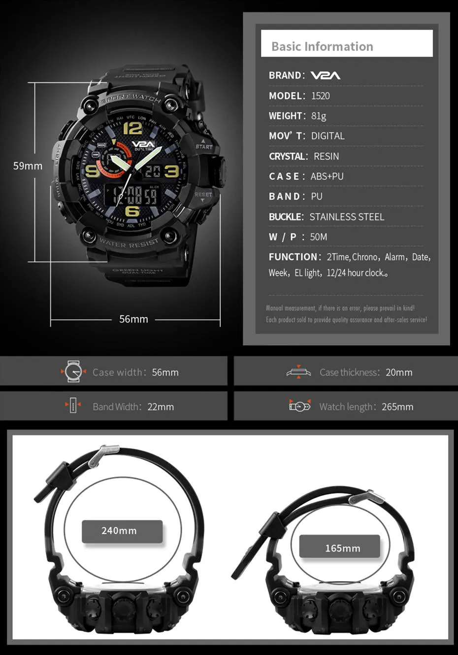 V2A Cammando Midnight Black Analog Digital Sport Watches for Men's and Boys