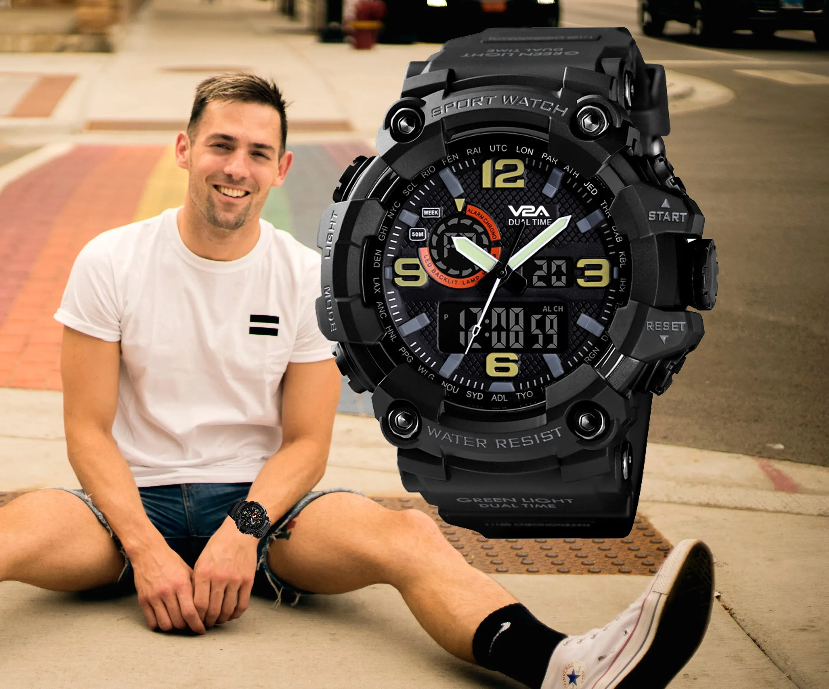 V2A Cammando Midnight Black Analog Digital Sport Watches for Men's and Boys