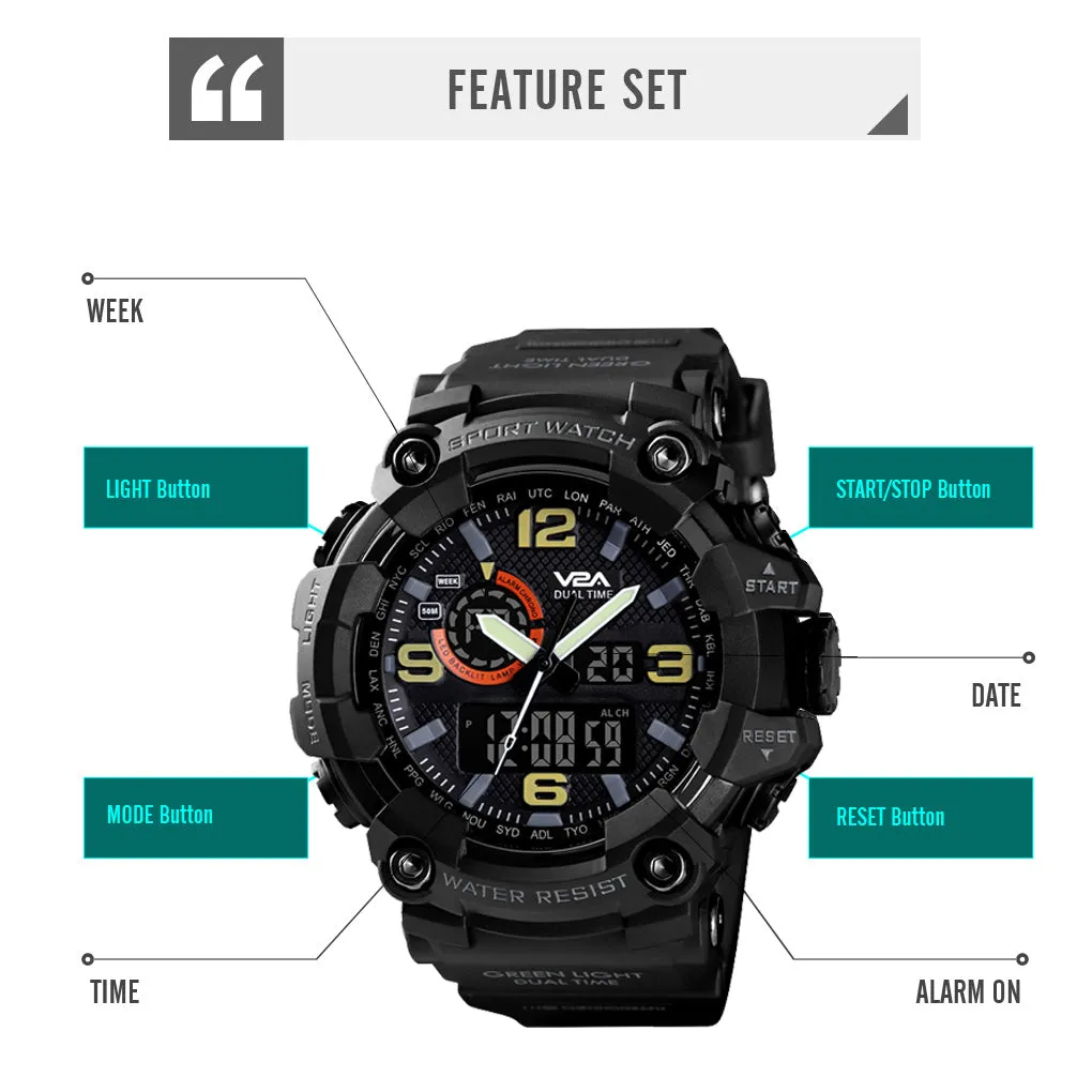 V2A Cammando Midnight Black Analog Digital Sport Watches for Men's and Boys