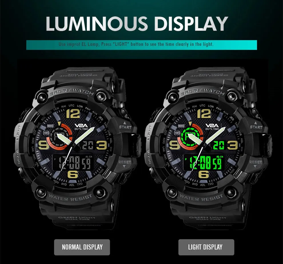 V2A Cammando Midnight Black Analog Digital Sport Watches for Men's and Boys