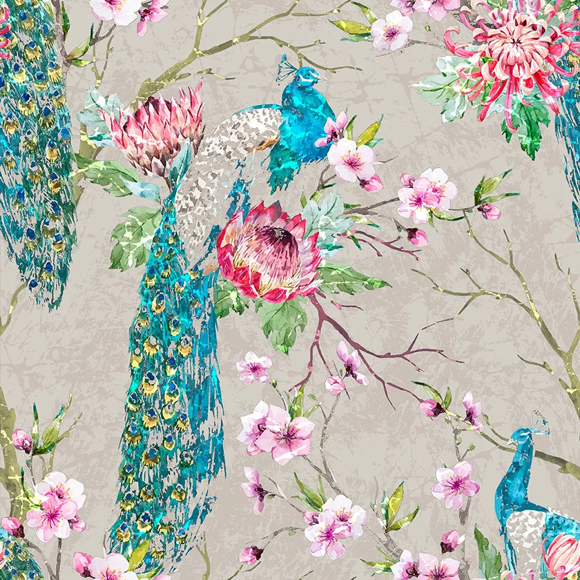 Walter Knabe Elegant Peacock Machine Printed Wall Covering