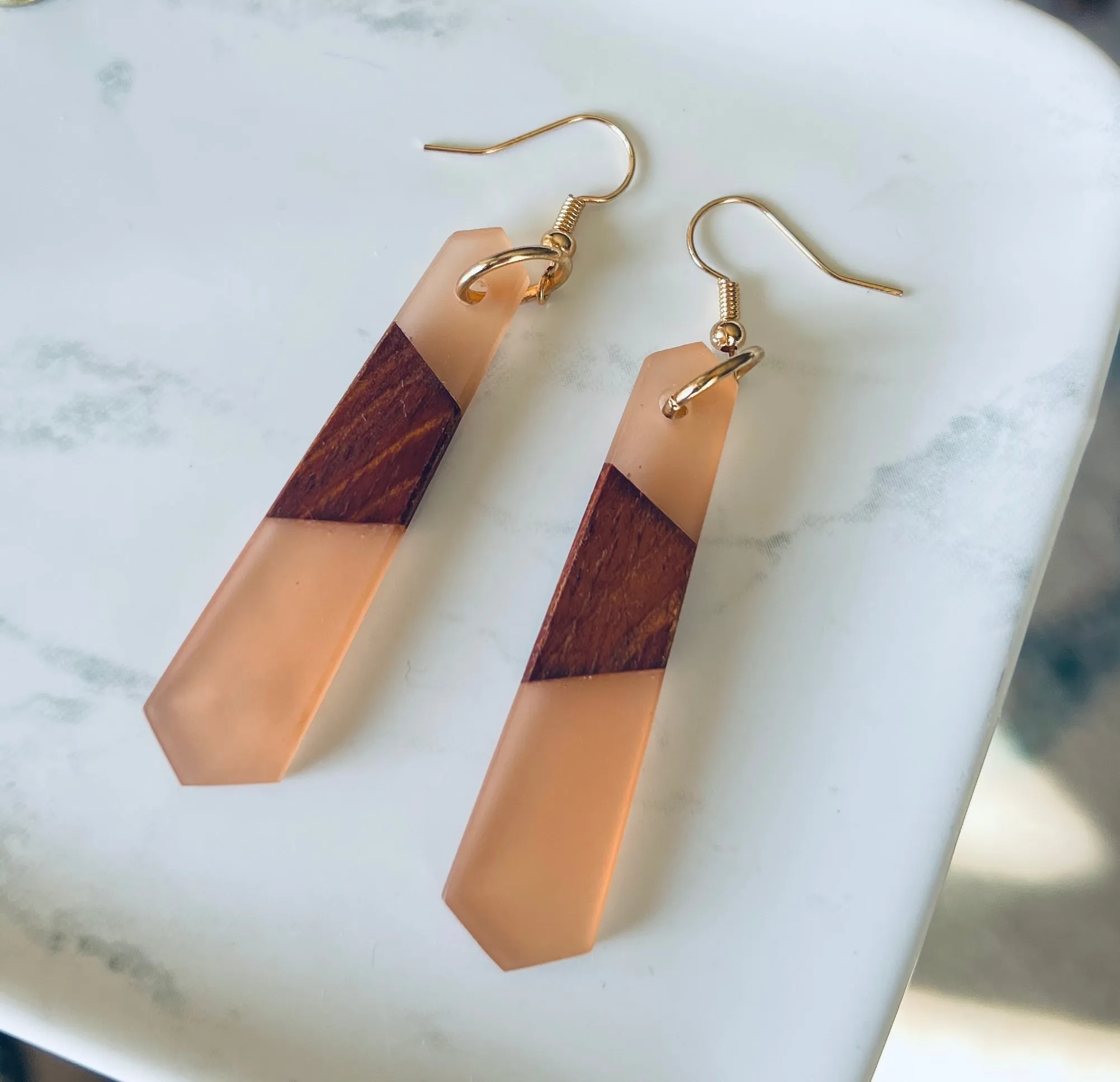 Wood and Resin Drop Earrings